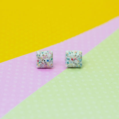 Retro Square Rainbow Glitter Studs With Subtle White