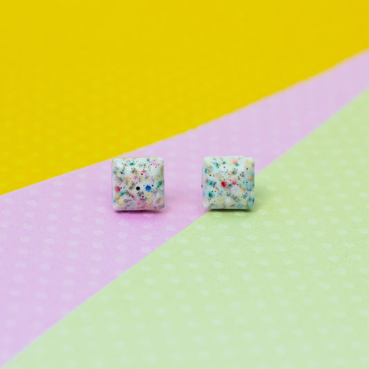 Retro Square Rainbow Glitter Studs With Subtle White