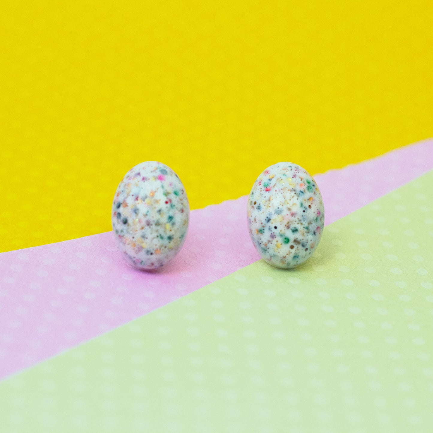 Retro Oval Rainbow Glitter Studs With Subtle White