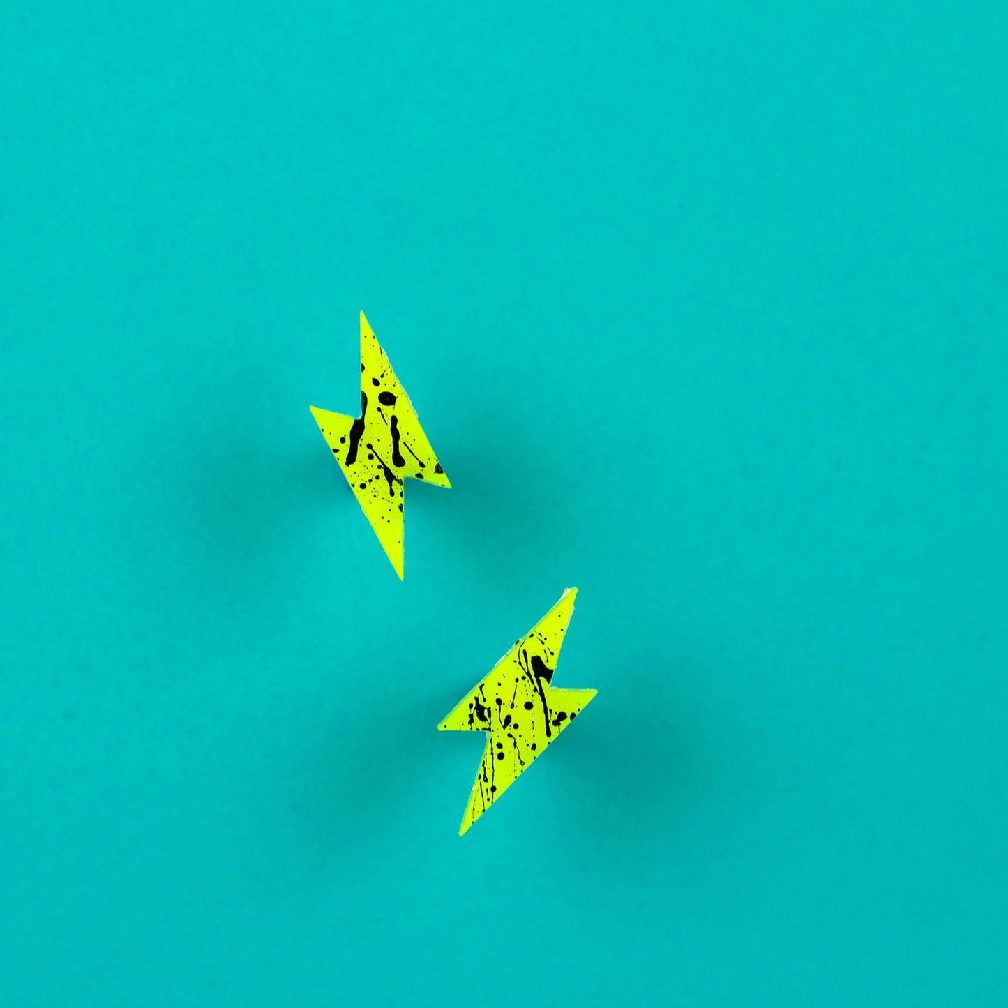 Small Neon Lightning Bolt Earrings / Yellow + Black