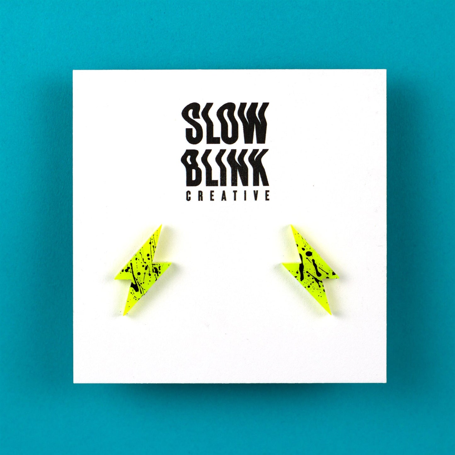 Small Neon Lightning Bolt Earrings / Yellow + Black