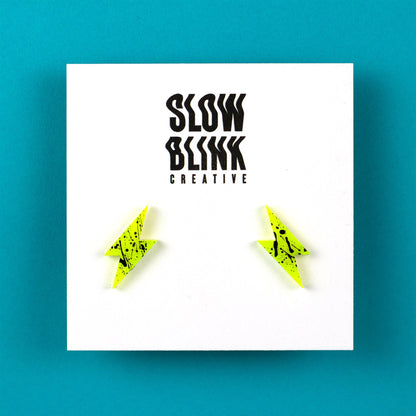 Small Neon Lightning Bolt Earrings / Yellow + Black