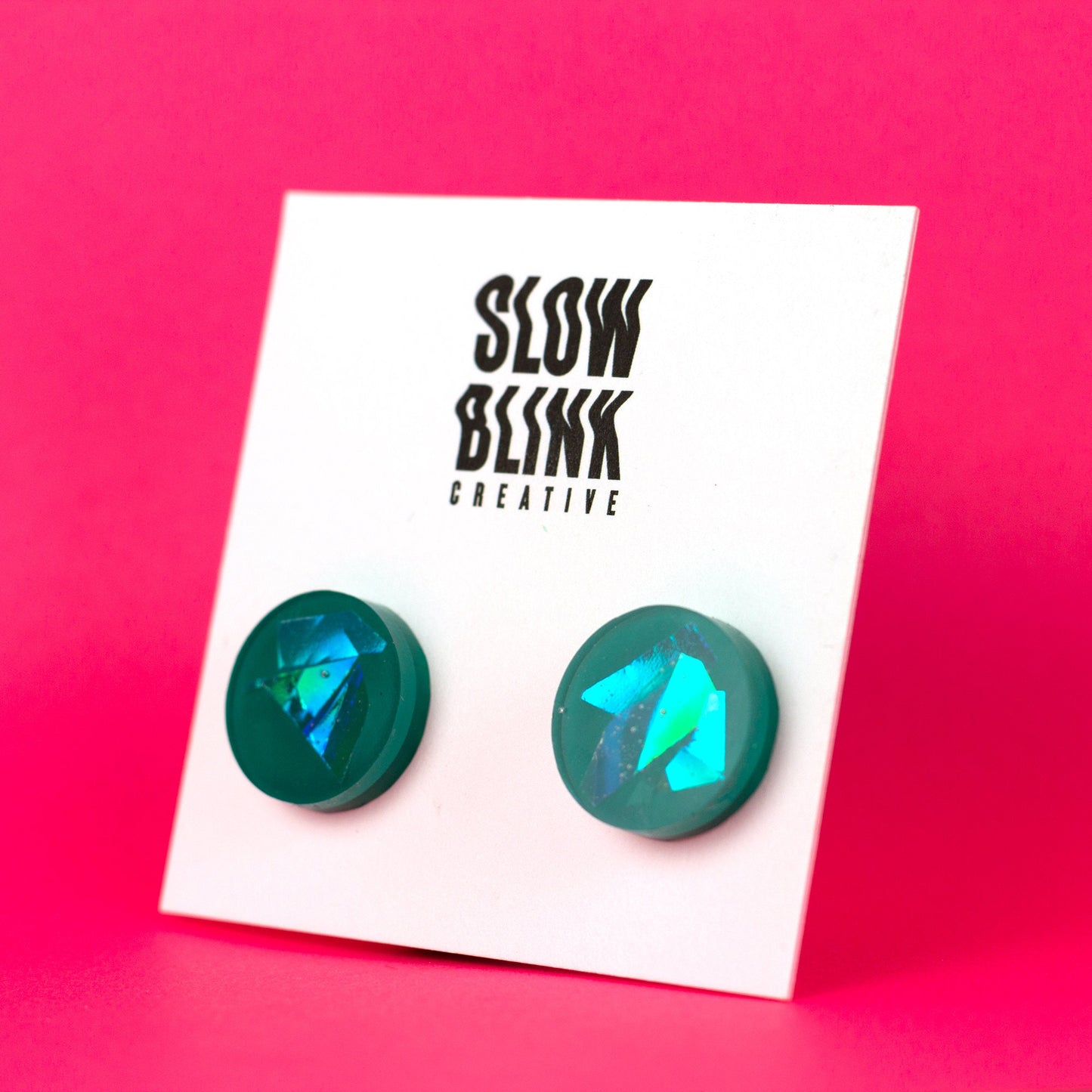 Iridescent Teal Stud Earrings