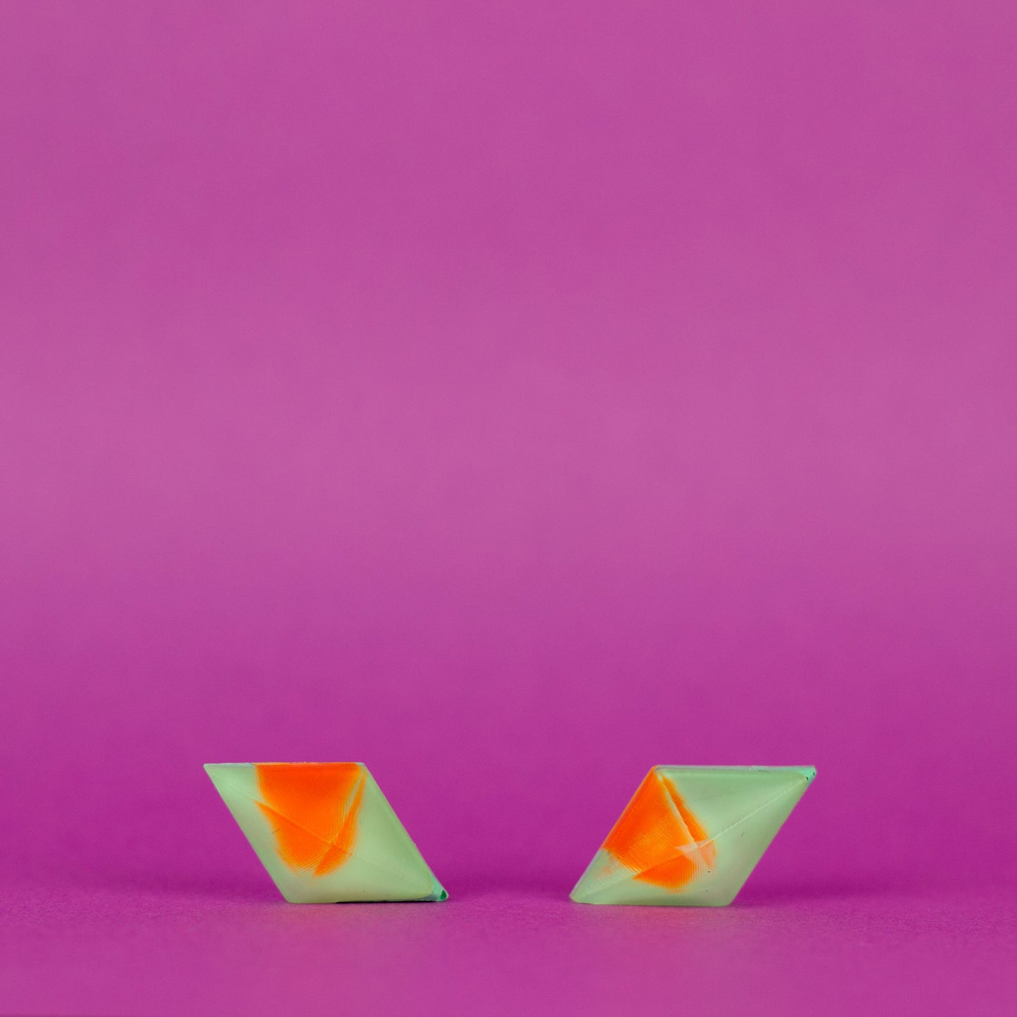 Diamond Shaped Matte Finish Jewel Studs / Mint Green + Orange