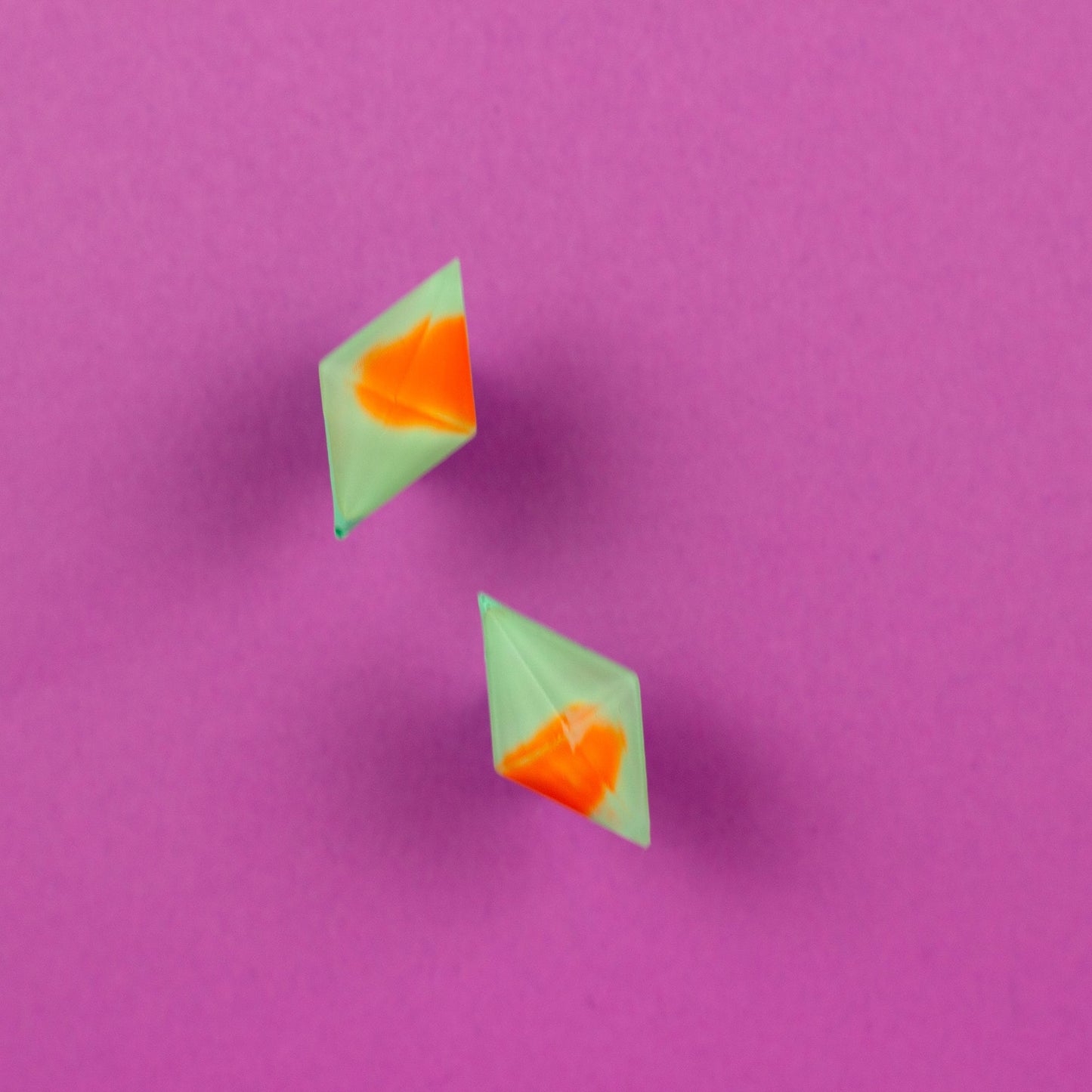 Diamond Shaped Matte Finish Jewel Studs / Mint Green + Orange