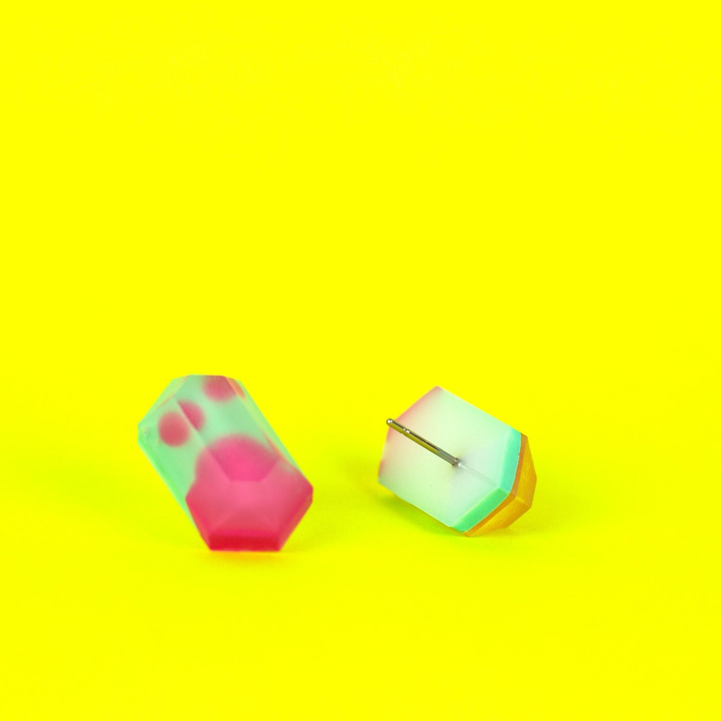 Matte Finish Jewel Studs / Pink + Mint Green