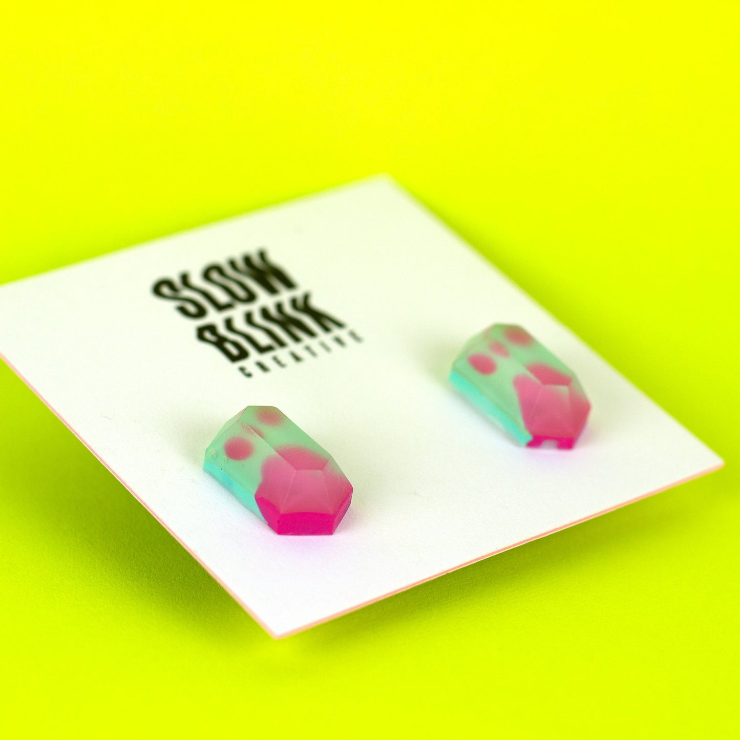 Matte Finish Jewel Studs / Pink + Mint Green