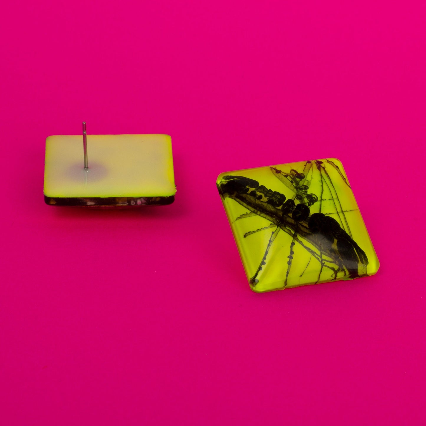 80s Neon Earrings / Yellow + Black