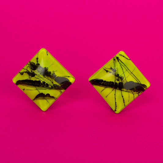 80s Neon Earrings / Yellow + Black