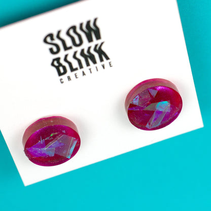 Iridescent Pink Stud Earrings