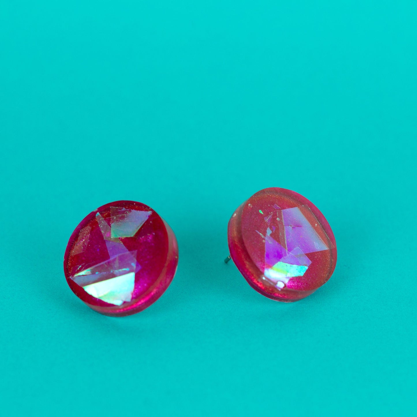 Iridescent Pink Stud Earrings