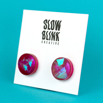 Iridescent Pink Stud Earrings