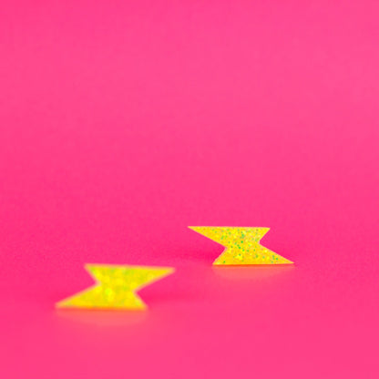 Small Yellow Iridescent Glitter Lightning Bolt Earrings