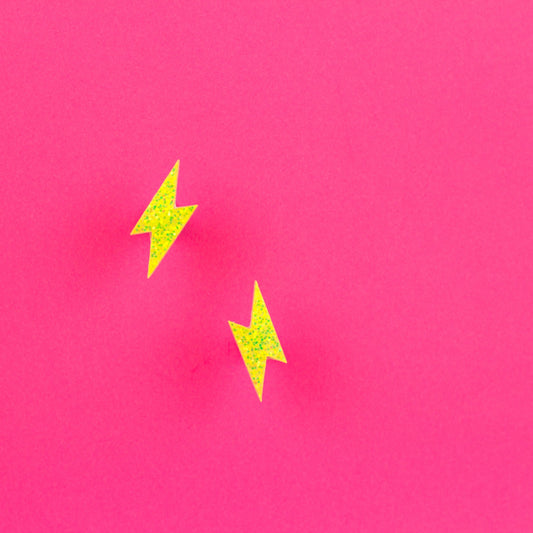 Small Yellow Iridescent Glitter Lightning Bolt Earrings