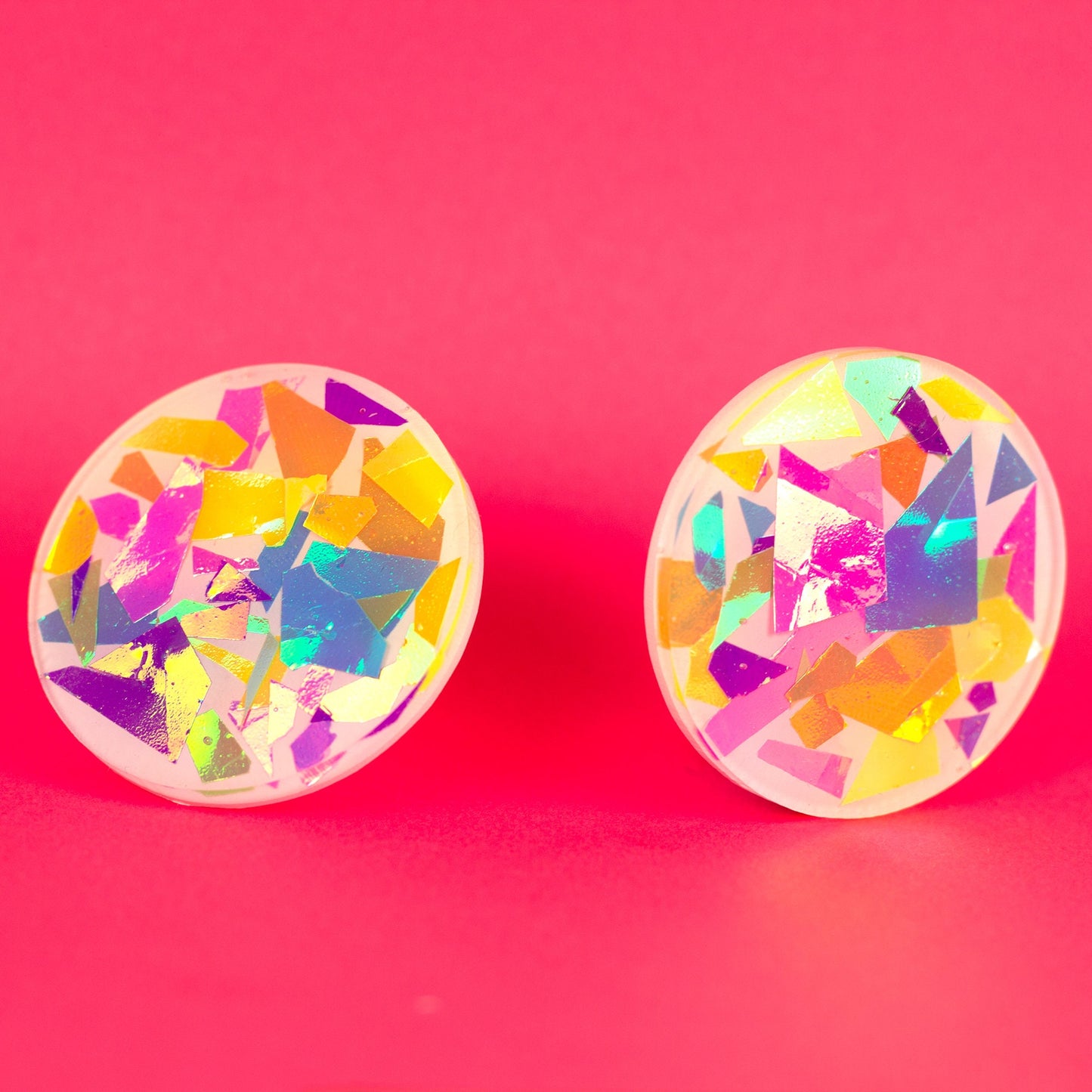 Iridescent Rainbow Disc Earrings