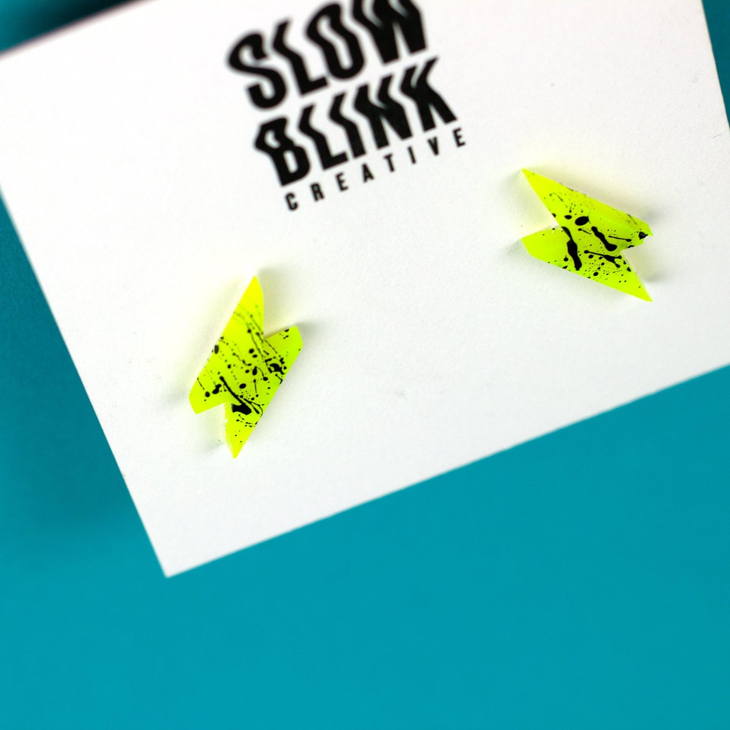 Small Neon Lightning Bolt Earrings / Yellow + Black