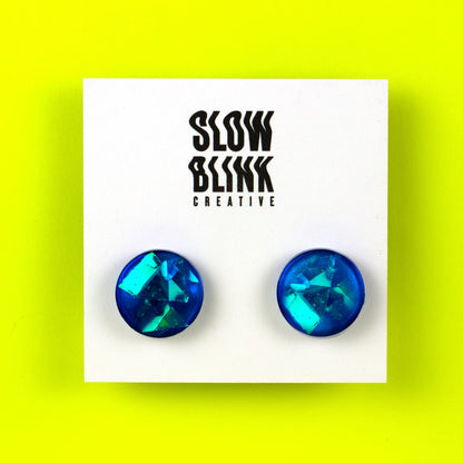 Iridescent Blue Stud Earrings