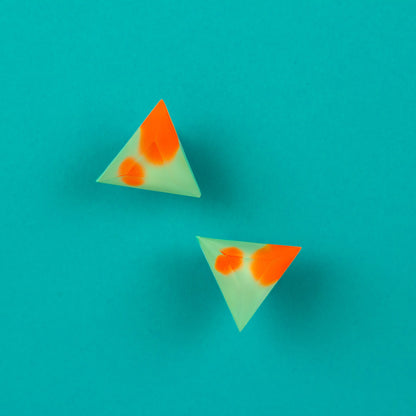 Matte Finish Triangle Studs / Mint Green + Bright Orange