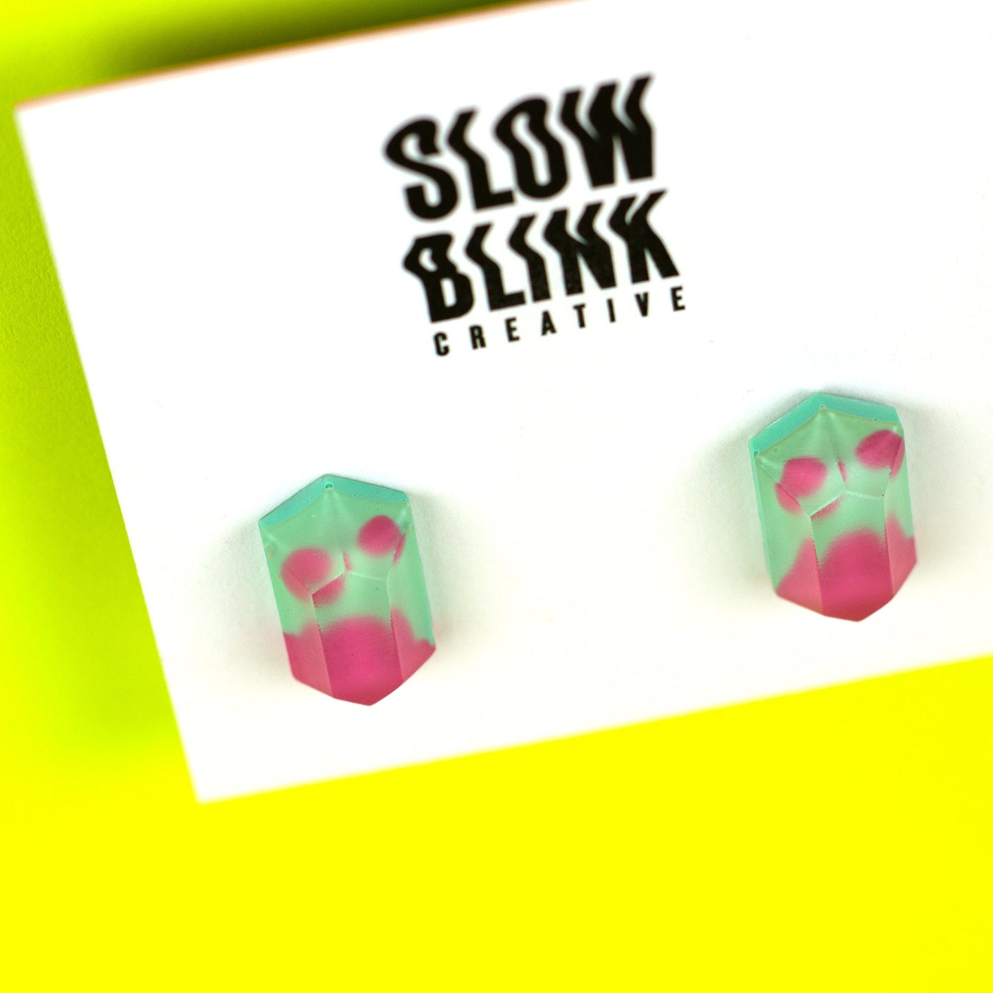 Matte Finish Jewel Studs / Pink + Mint Green