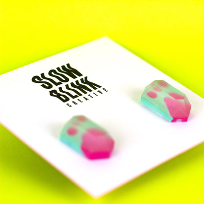 Matte Finish Jewel Studs / Pink + Mint Green