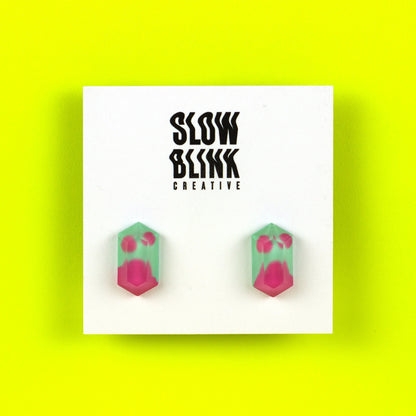 Matte Finish Jewel Studs / Pink + Mint Green