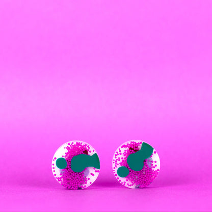 Abstract Colorful Earrings / Pink + Teal