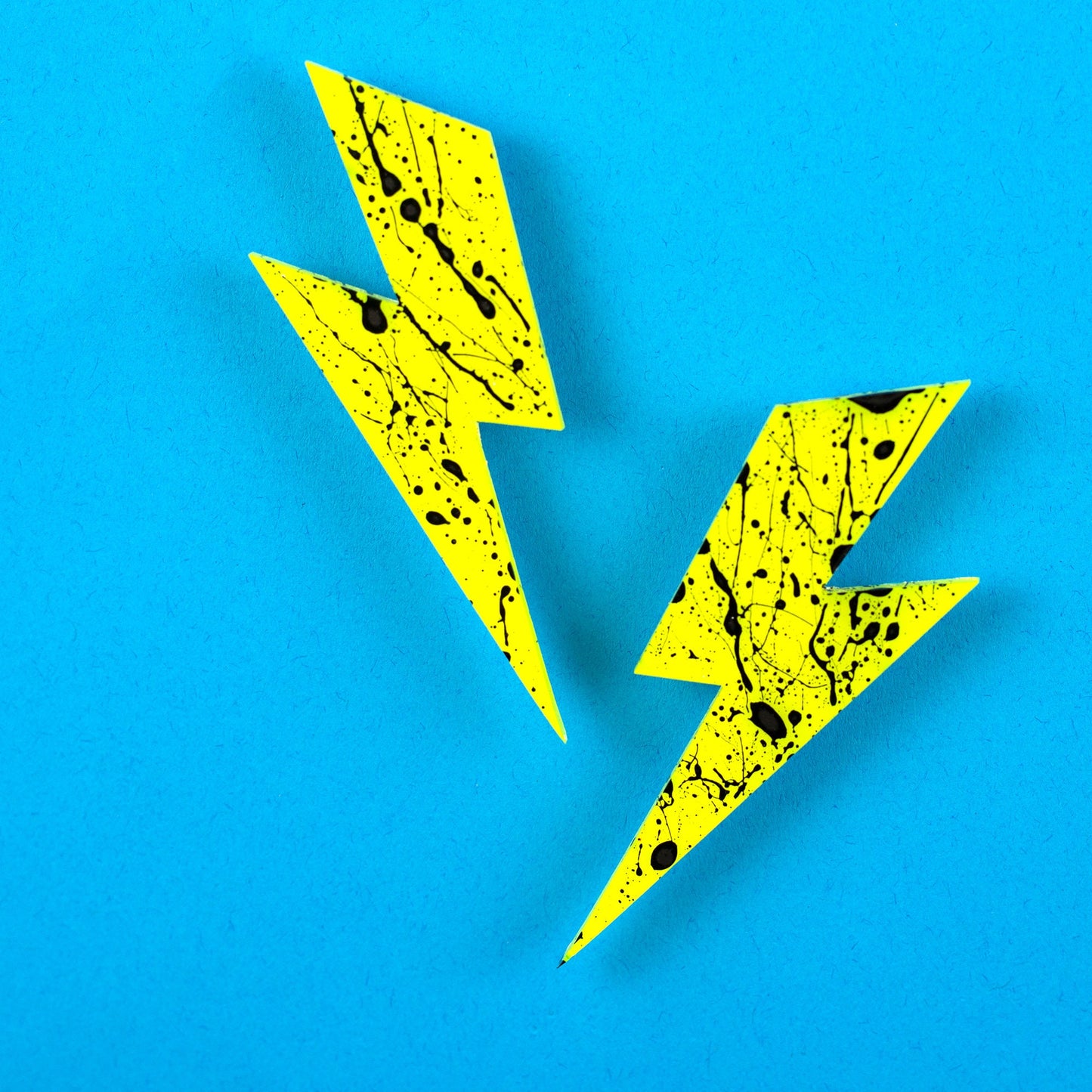 Large Neon Lightning Bolt Earrings / Yellow + Black