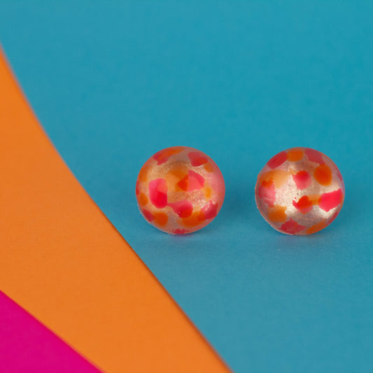 Cute Kidcore Stud Earrings With Hand-Painted Detail / Pink, Orange +Silver