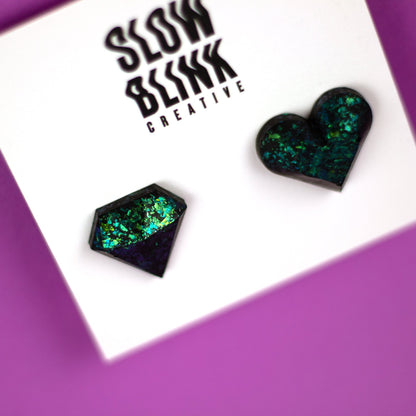 Emerald Green Mismatched Earrings With Matte Finish + Subtle Shimmer