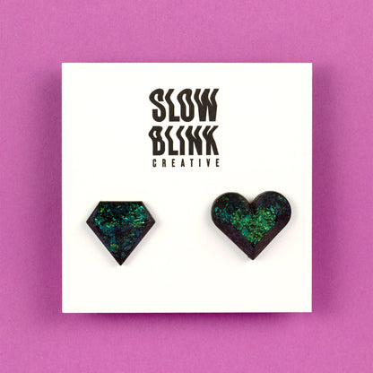 Emerald Green Mismatched Earrings With Matte Finish + Subtle Shimmer