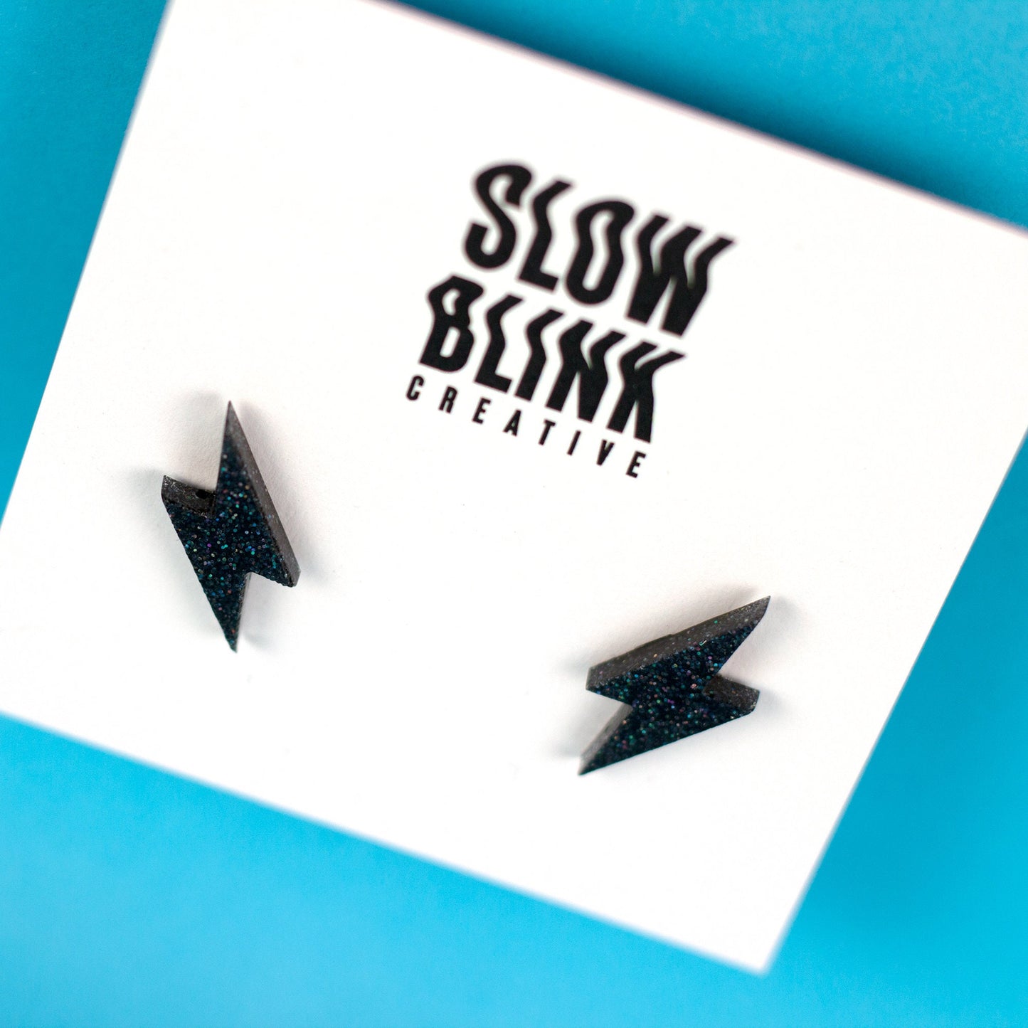 Small Black Holographic Glitter Lightning Bolt Earrings