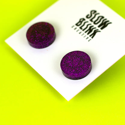 Retro Disc Earrings / Violet Glitter