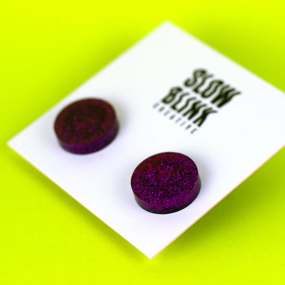 Retro Disc Earrings / Violet Glitter