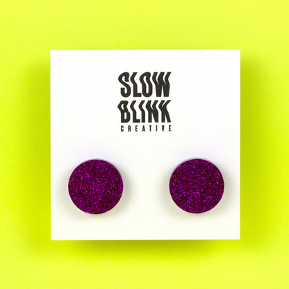 Retro Disc Earrings / Violet Glitter