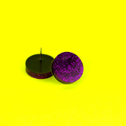 Retro Disc Earrings / Violet Glitter