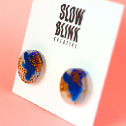 Abstract Colourful Disc Earrings / Royal Blue + Gold