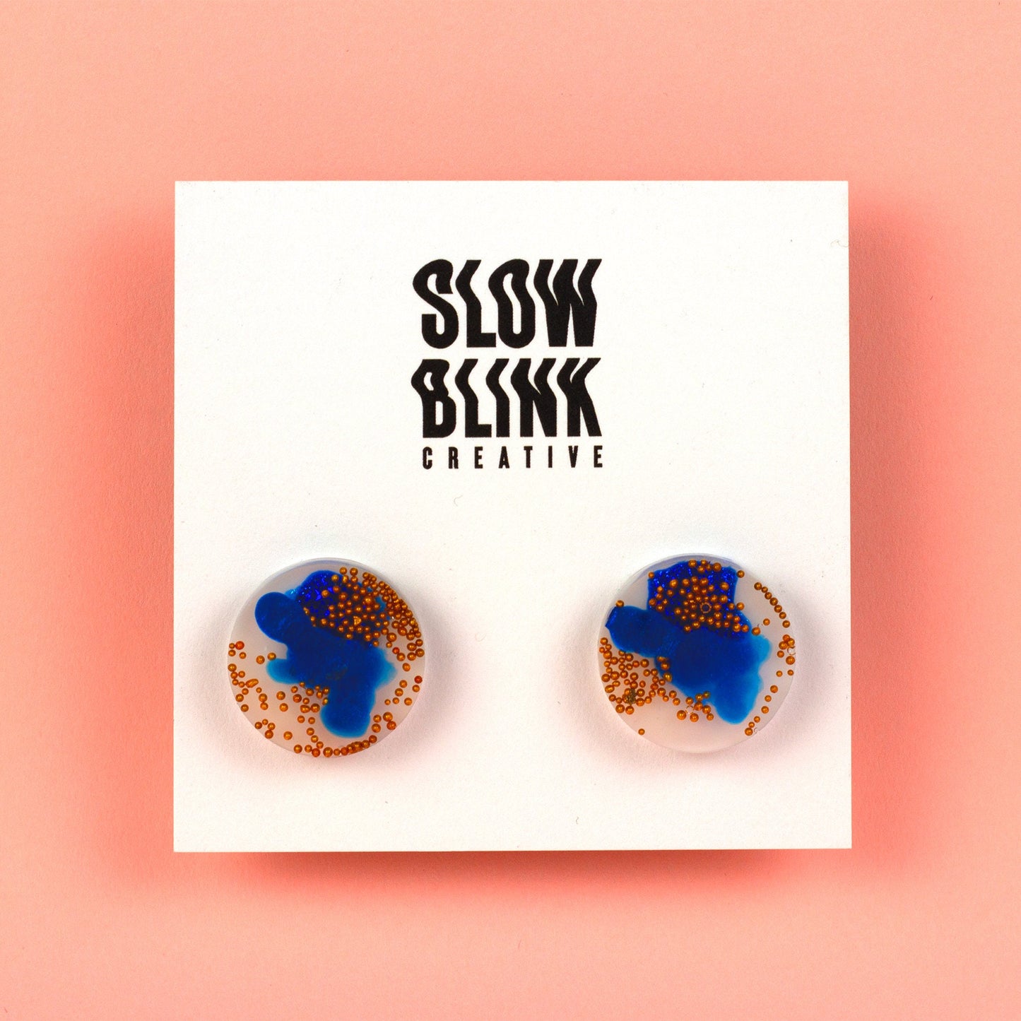 Abstract Colourful Disc Earrings / Royal Blue + Gold