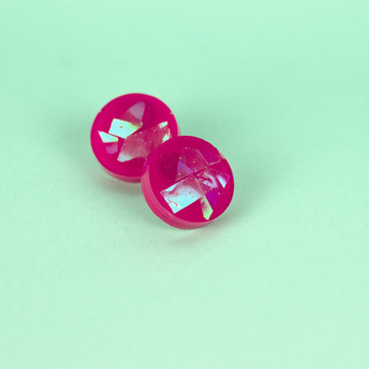 Iridescent Earrings / Bright Pink