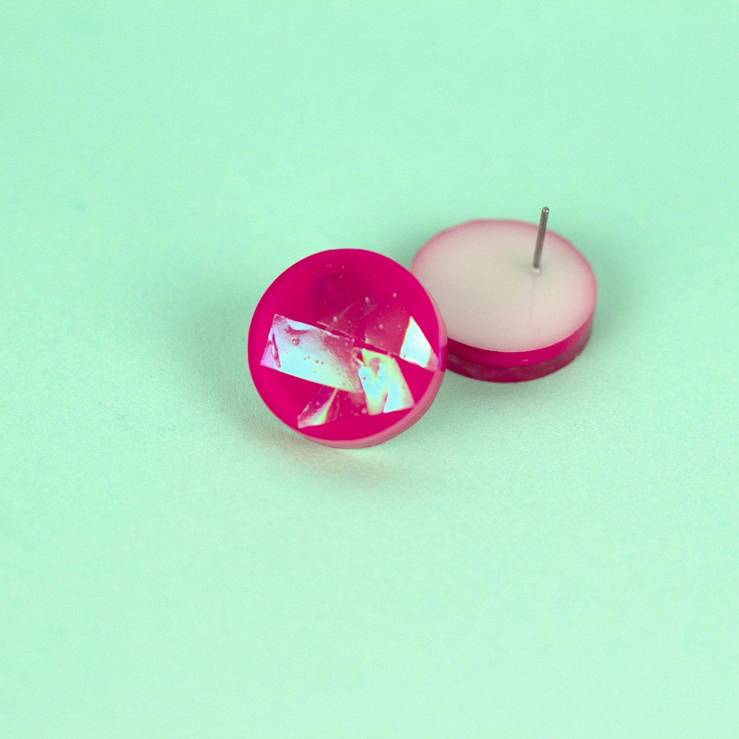 Iridescent Earrings / Bright Pink