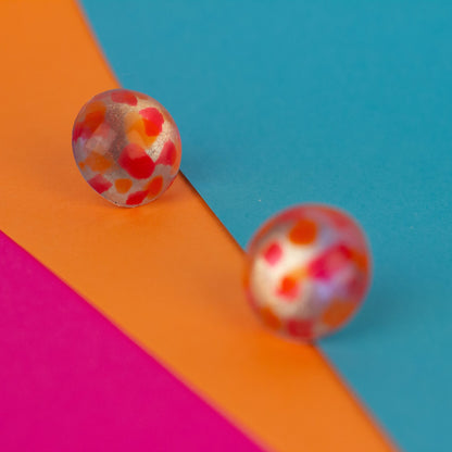 Cute Kidcore Stud Earrings With Hand-Painted Detail / Pink, Orange +Silver