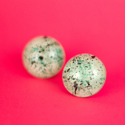 Retro Stud Earrings / White, Teal + Black