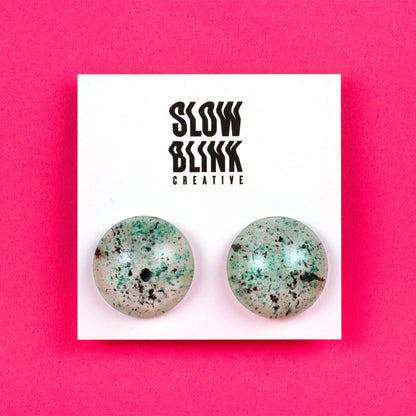 Retro Stud Earrings / White, Teal + Black