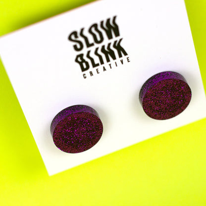 Retro Disc Earrings / Violet Glitter