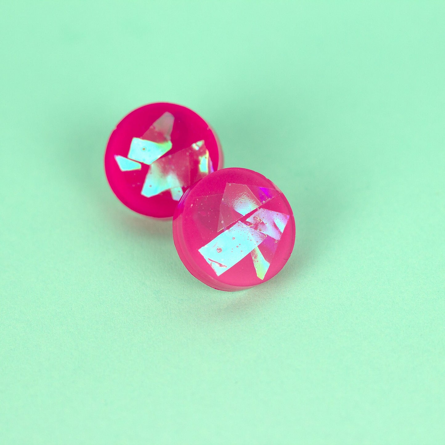 Iridescent Earrings / Bright Pink