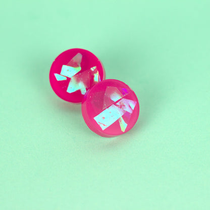 Iridescent Earrings / Bright Pink