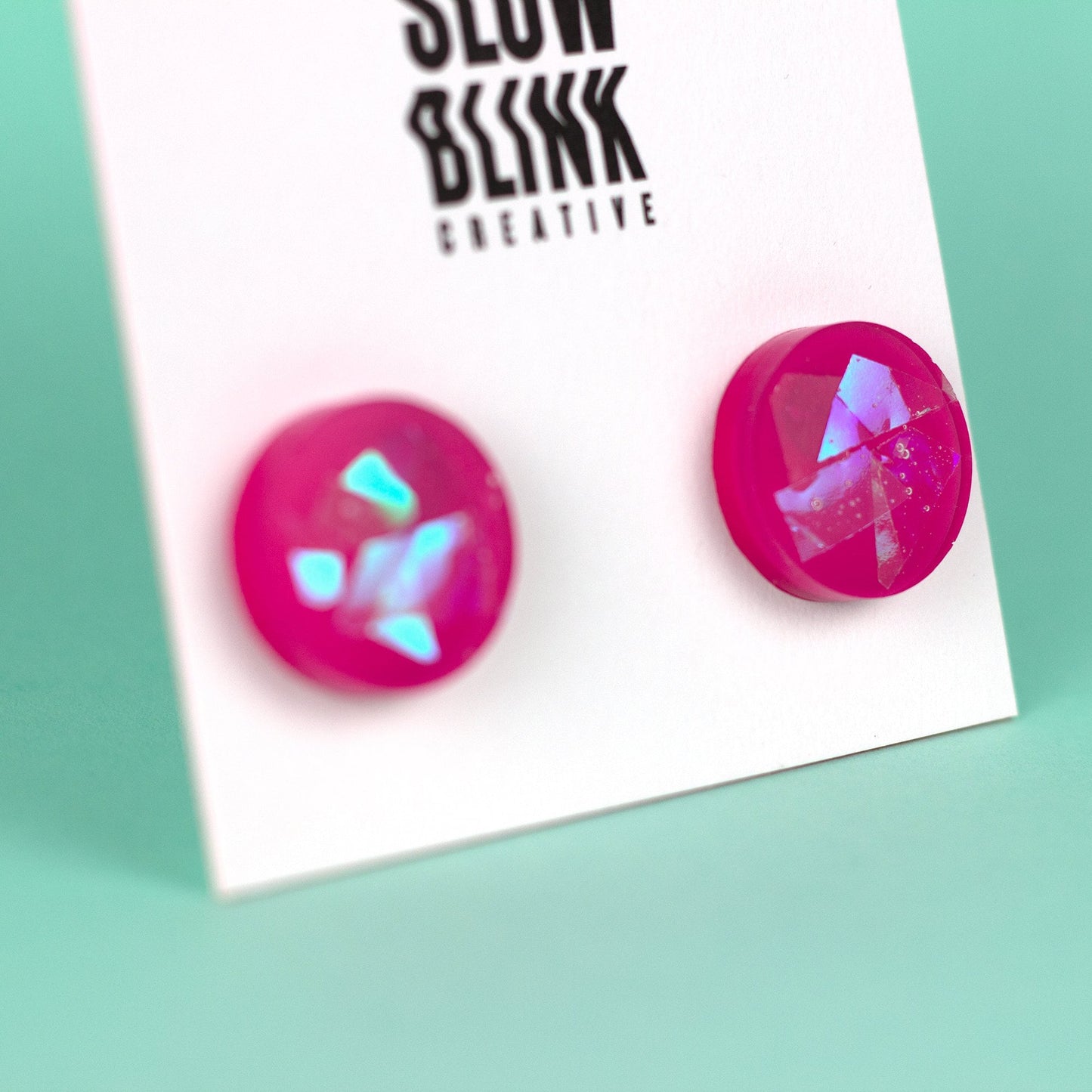 Iridescent Earrings / Bright Pink