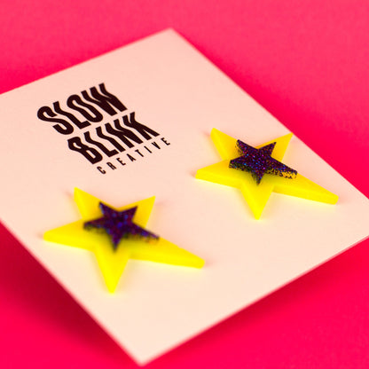 Neon Glitter Star Earrings