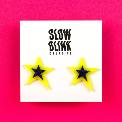 Neon Glitter Star Earrings