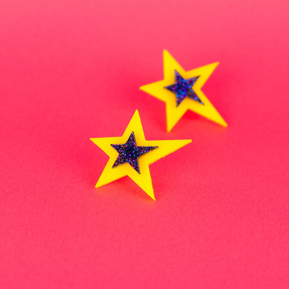 Neon Glitter Star Earrings