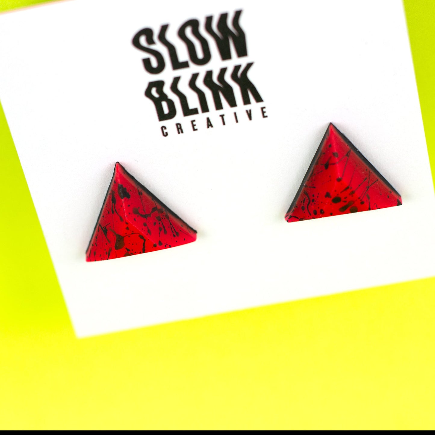 Neon Red Matte Cyberpunk Triangle Earrings